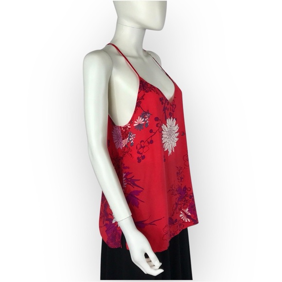 Josie Natori Top Floral Red & White Spaghetti Strap Racer Back Blouse - Picture 4 of 7